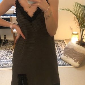 Vintage striped slip dress with lace detailing.